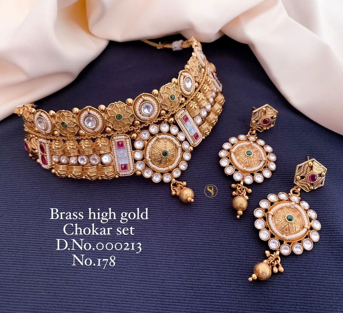 Brass High Gold Bridal Jewellry Chokar Set 8 Wholesale Market in Surat With Price
